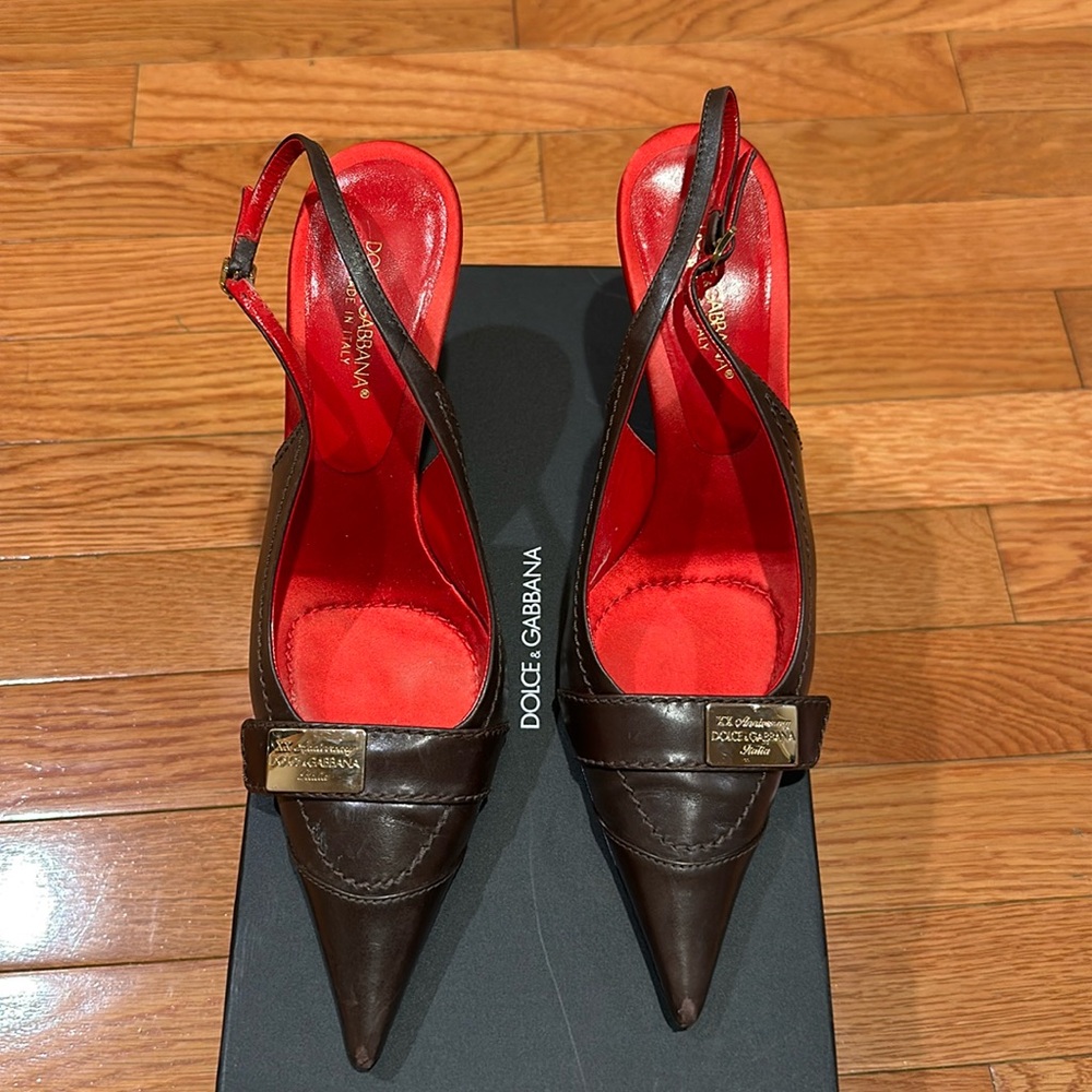 Dolce & Gabbana sling back brown heels - Vitellino Testa Di Moro